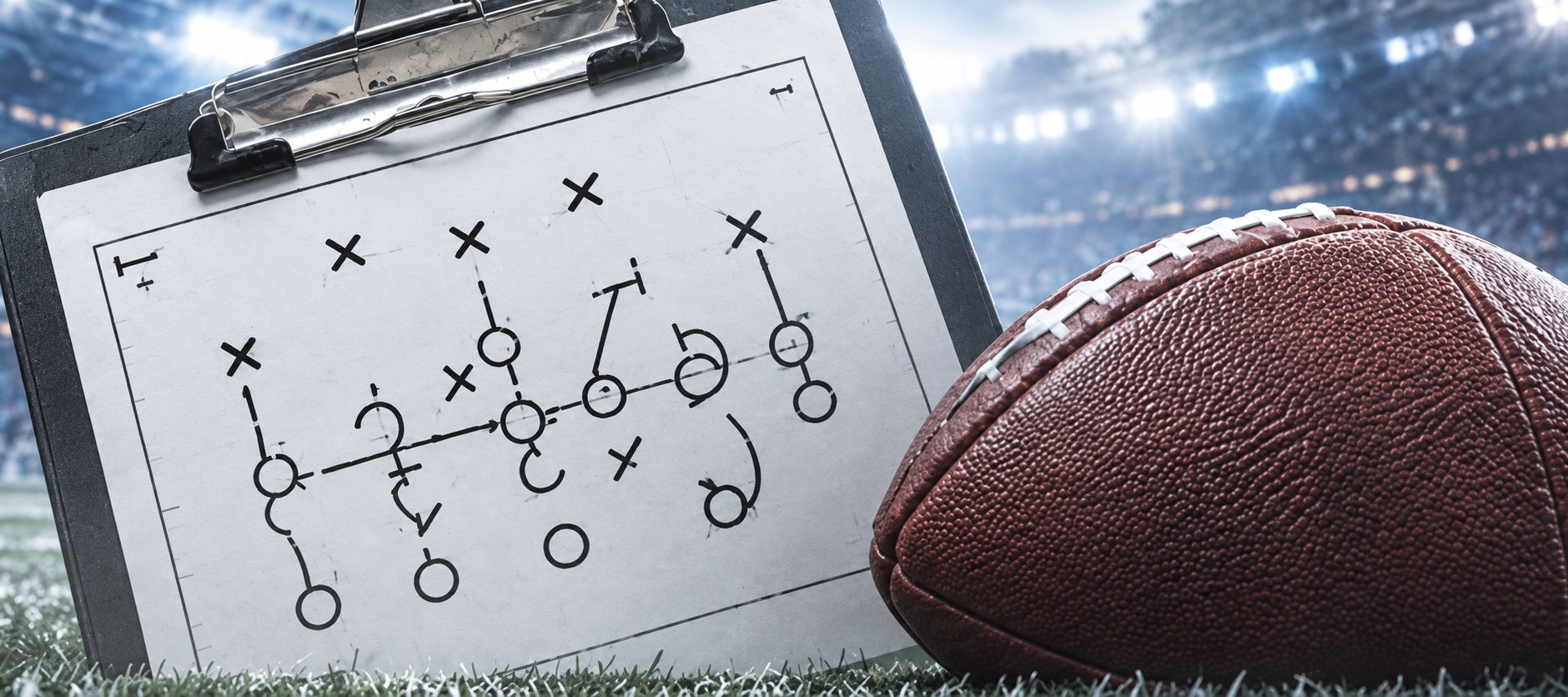 Coach's playbook beside a football